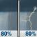 Tuesday: Rain showers before 2pm, then showers and thunderstorms. Mostly cloudy, with a high near 72. Chance of precipitation is 80%. Tuesday: Rain Showers